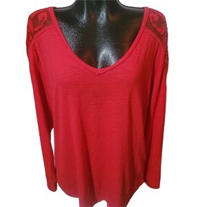 Love & Legend Red Long Sleeve V-Neck Women's Top Size 1X